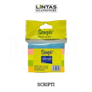 SCRIPTI STICK ON NOTES 5 COLOURS (76MMX12.5MM)