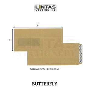 BUTTERFLY BROWN ENVELOPE 4"X9" WINDOW (P&S)