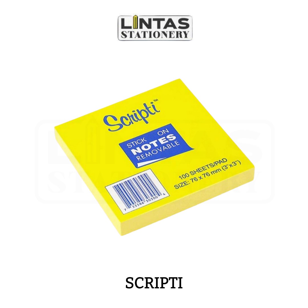 SCRIPTI STICK ON NOTES 3″X3″ 100’S – Lintas Stationery